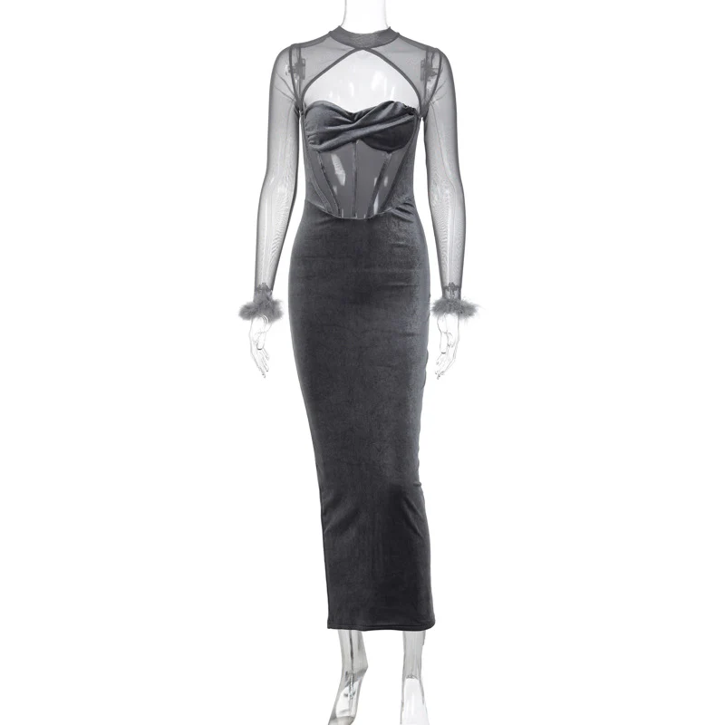 Bianca Velour Mesh Corset Maxi Dress - Image 4