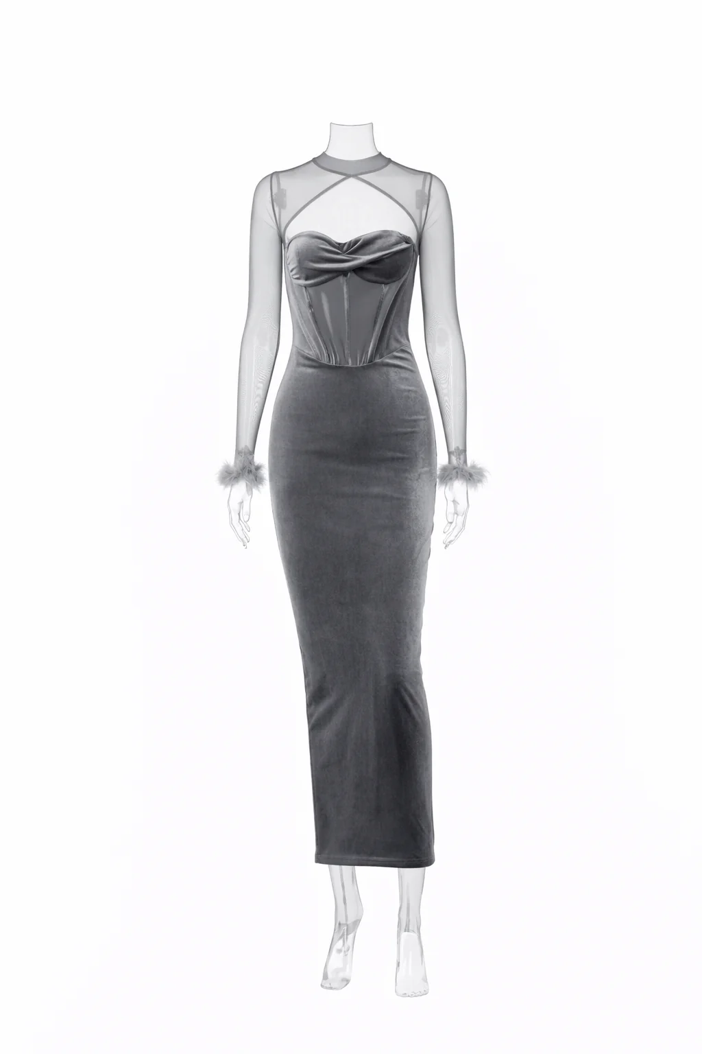 Bianca Velour Mesh Corset Maxi Dress - Image 9